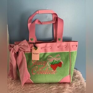 NWT Juicy Couture Pink & Green Strawberry Embroidered Tote with Coin Purse